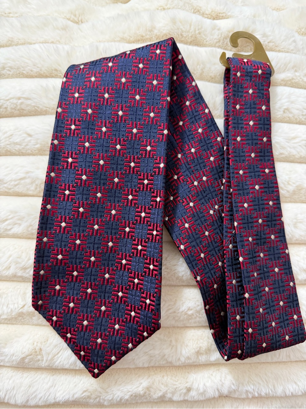 Kiton - Navy and Red Geometric Silk Tie